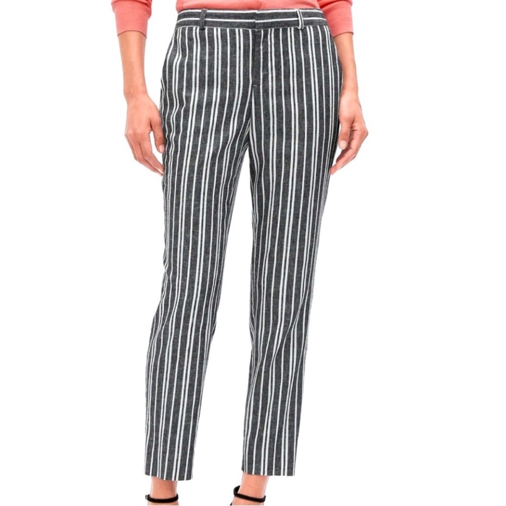 BANANA REPUBLIC AVERY BLACK & WHITE STRIPED LINEN BLEND CROPPED PANTS SZ 4